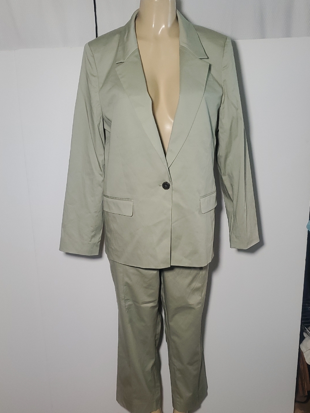 J Crew Women's 98% Cotton Light Green Blazer & Trouser Set Size Bl 14 Pants 16